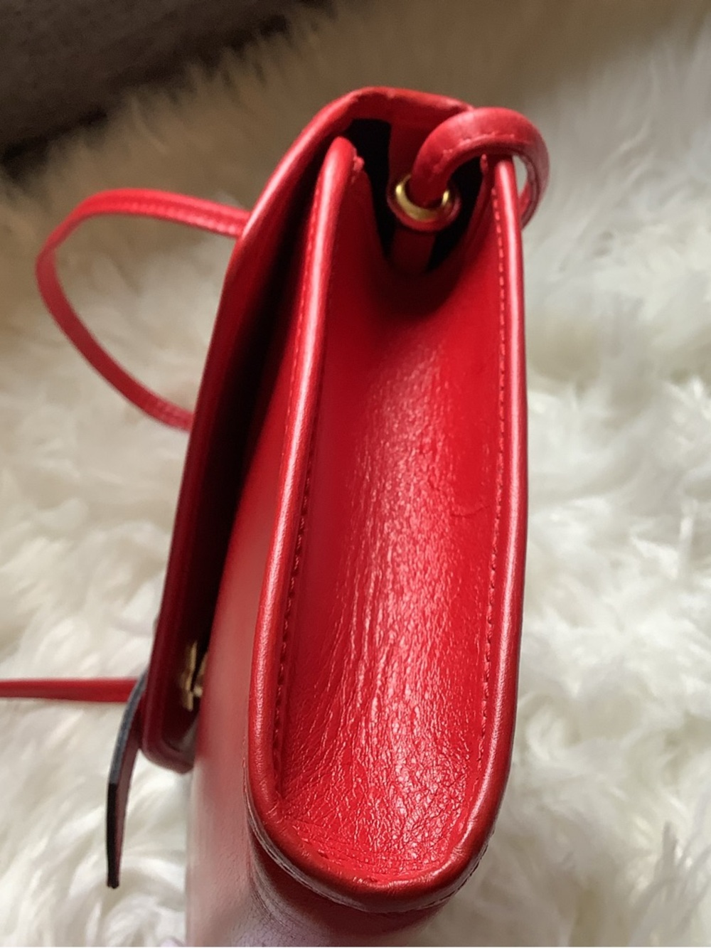 Yves Saint Laurent Vintage Red Leather Crossbody with Gold YSL Accent - Picture 4 of 11